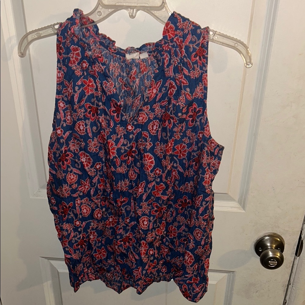 Floral Sleeveless Top - Blue and Red